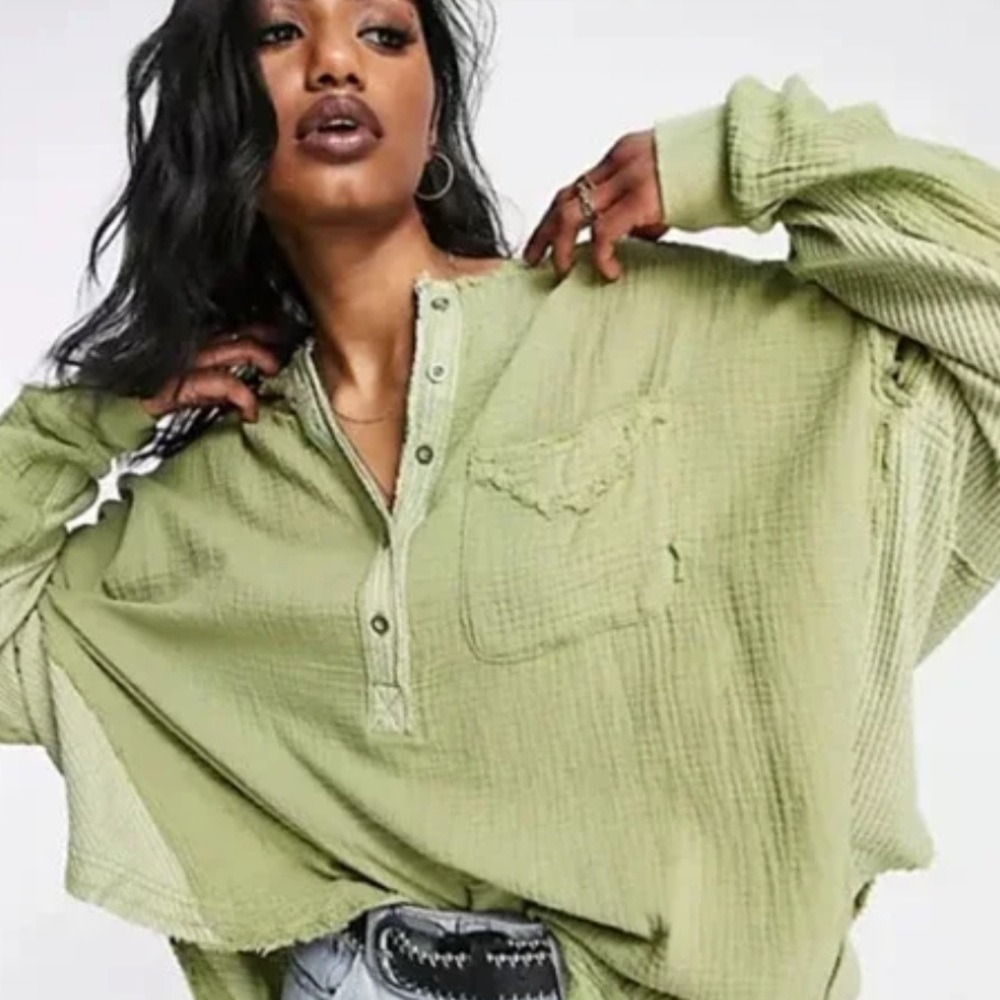 Free People Sage Button Down Shirt